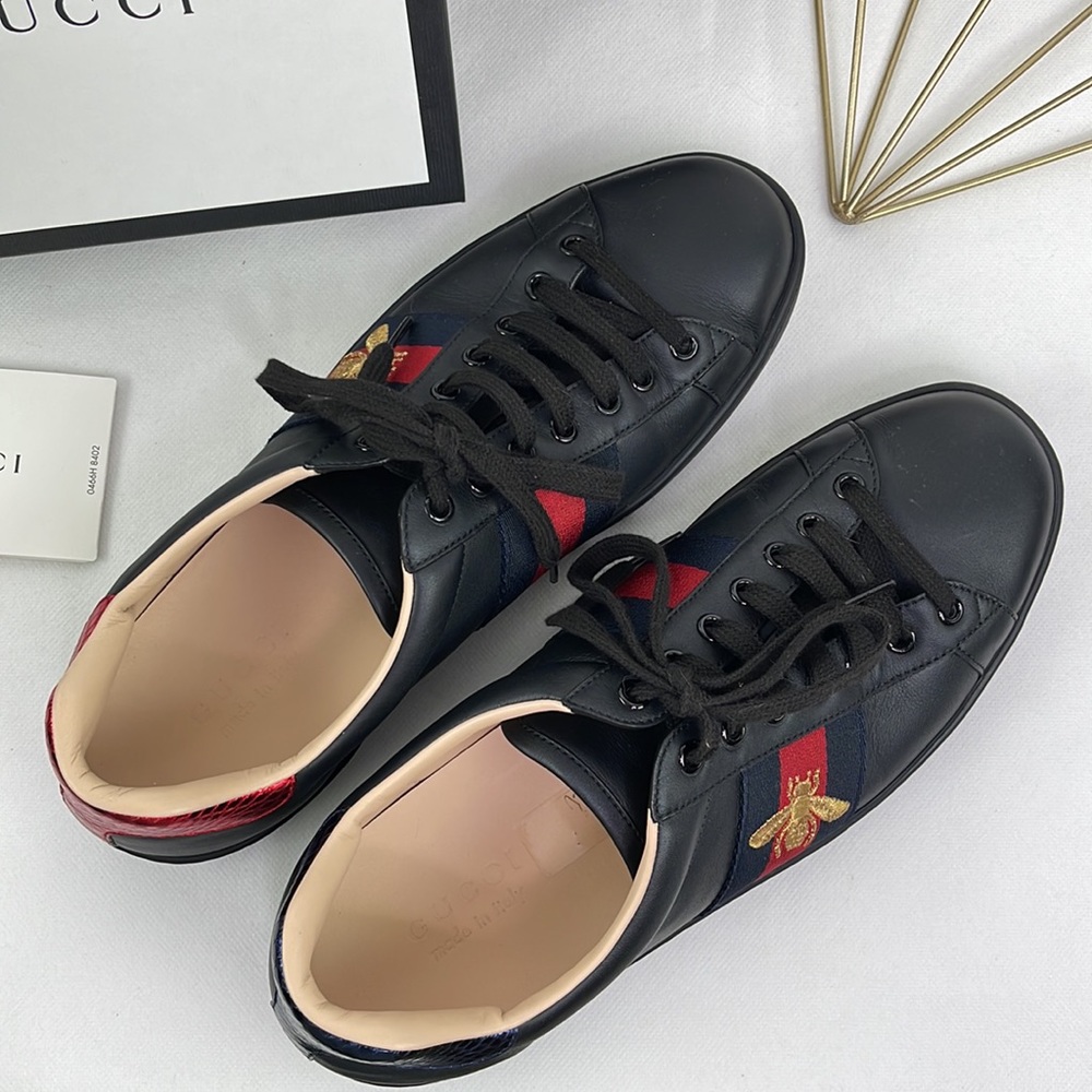 Gucci Mens Embroidered Ace Low Top Black Sneaker - Picture 4 of 11